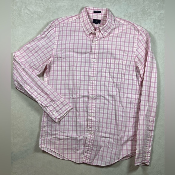Men’s J. Crew Medium Slim Fit Classic Pink Plaid Windowpane Casual Shirt EUC - Picture 2 of 12